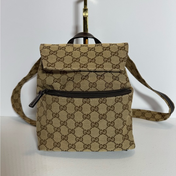 Gucci Tan and Brown Monogram Backpack - Picture 1 of 13